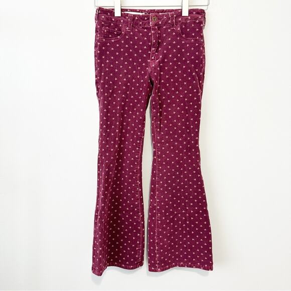 Pilcro and the letterpress high rise bootcut corduroy floral purple jeans sz 27 - Picture 1 of 8
